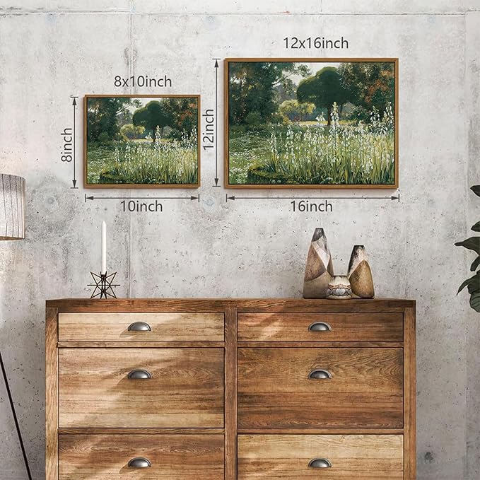 OIQArtOIQ Vintage Framed Wall Art Garden Landscape Canvas Art Prints Rustic Farmhouse Scenery Pictures Wall Decor Modern Cottagecore Paintings Artwork For Bedroom Bathroom Office Living Room