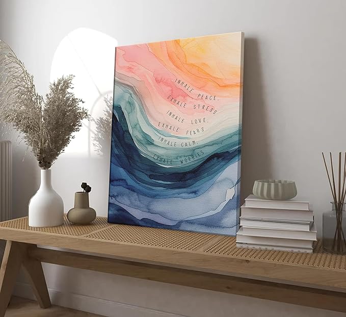 Mental Health Canvas Wall Art Inhale Exhale Meditation Painting Picture Wall Decor Watercolor Abstract Therapy Office Poster Print Artwork for School Counselling Room Office Furniture Decoration