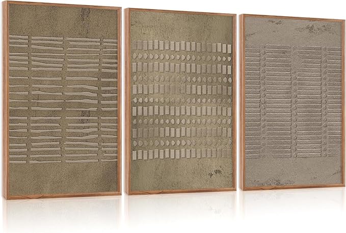 Large Abstract Brown Beige Framed Canvas Wall Art,Modern Lines Dots Wall Decor,Boho Neutral Minimalist Artwork,Mid Century Geometric Art Print for Living Room,Bedroom,Office- 24"x36"x3