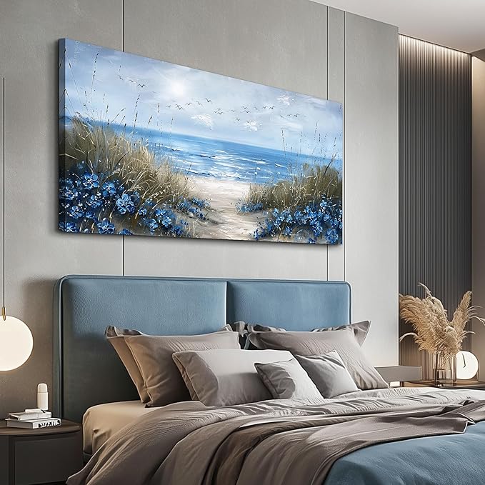 KELIYUAN Wall Art For Living Room Canvas Wall Decor For Bedroom Office Decorations Blue Ocean Wall Painting Sea Wave Pictures Artwork Modern Beach Posters Aesthetic Ready To Hang Home Decor 20"x40"