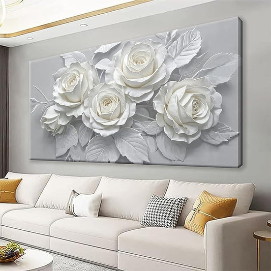Suconvng White Flower Wall Art Painting Canvas Art Wall Decor 20 X 40 Inch Decorations Modern Minimalist Flower Aesthetic Wall Decor Canvas Art Picture For Bedroom Kitchen Office Home Decoration