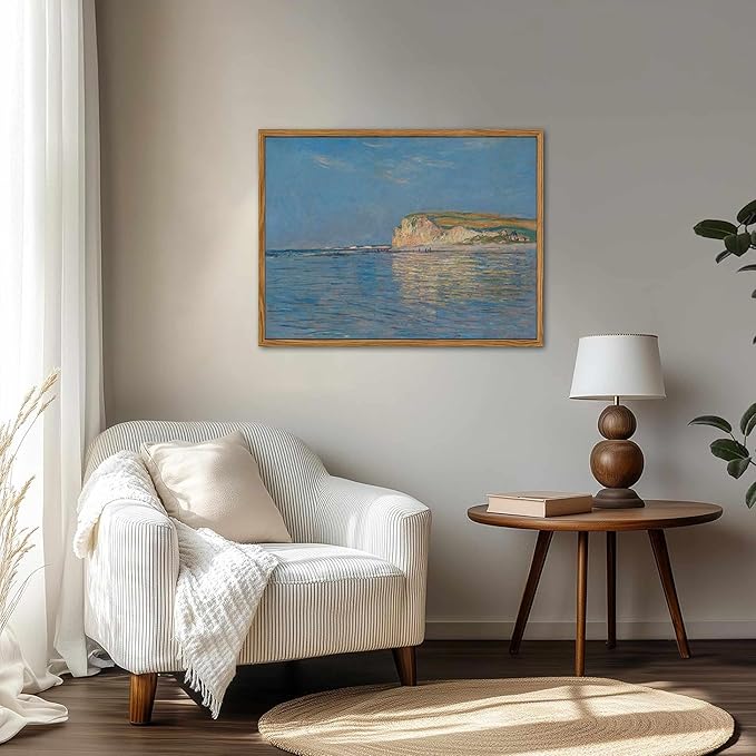 Framed Monet Coastal Wall Art Decor – Impressionist Beach Oil Painting Canvas Prints – Vintage Beachy Landscape Classic Aesthetic Wall Decor for Living Room Bedroom Bathroom – 16"x24"