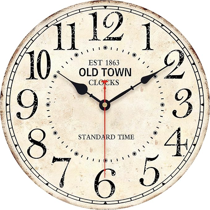14 Inch Retro Round Wall Clock Old Town Vintage Antique Style Battery Operated French Country Silent Wall Clocks for Farmhouse,Garden,Home Kitchen,Bedroom,Office