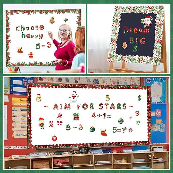 Kosiz Christmas Bulletin Board Decoration Set 118 ft Scalloped Bulletin Board Borders Classroom Poster Border Trim with 257 Pcs Letter Number Symbol Cutout for School Decor