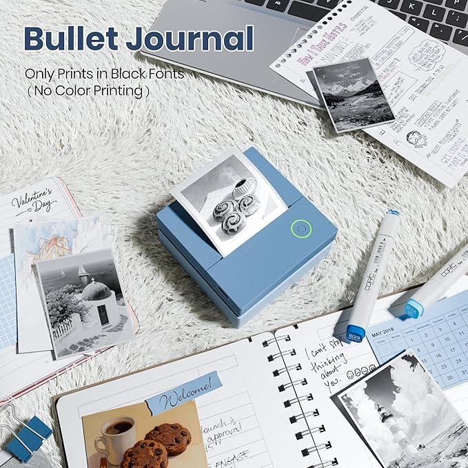 Sticker Printer, PM290C Portable Mini Printer, Inkless Bluetooth Sticker Maker with 3 Rolls Paper, Impresora Portátil for Notes, Journal, DIY, Gift, Print Pod for School/Office/Home, Blue