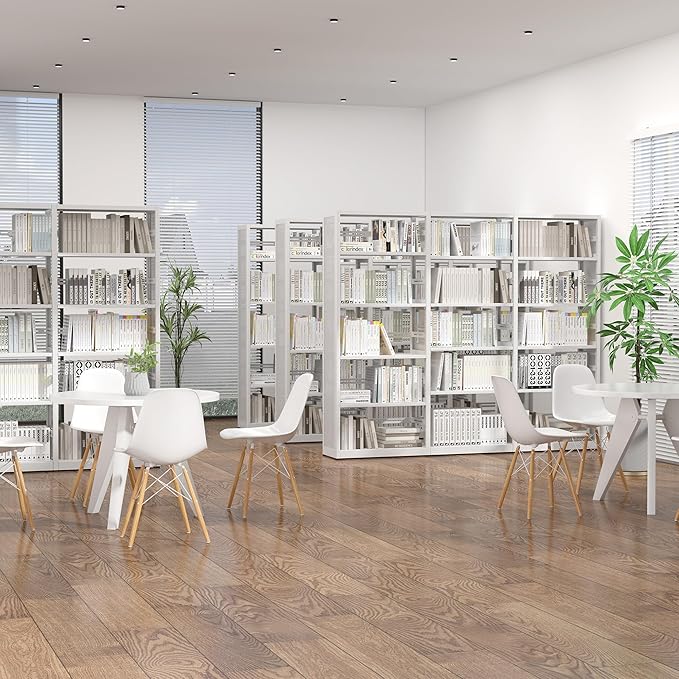 Metal 5 Tire Bookshelf, Heavy Duty Library Bookcase, Open Shelf Bookcases with Storage, 80 Inch Wide Large Book Cases for Office, School, Clinic, Commerce, Reading Room, White - Assemble Required