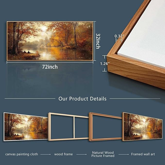 FUHAIHUA Canvas Wall Art For Living Room Large Wall Decor For Office Modern Bedroom Decorations Saffron Yellow Tree Landscape Pictures Forest Paintings Artwork Ready To Hang Home Decor 32"x72"