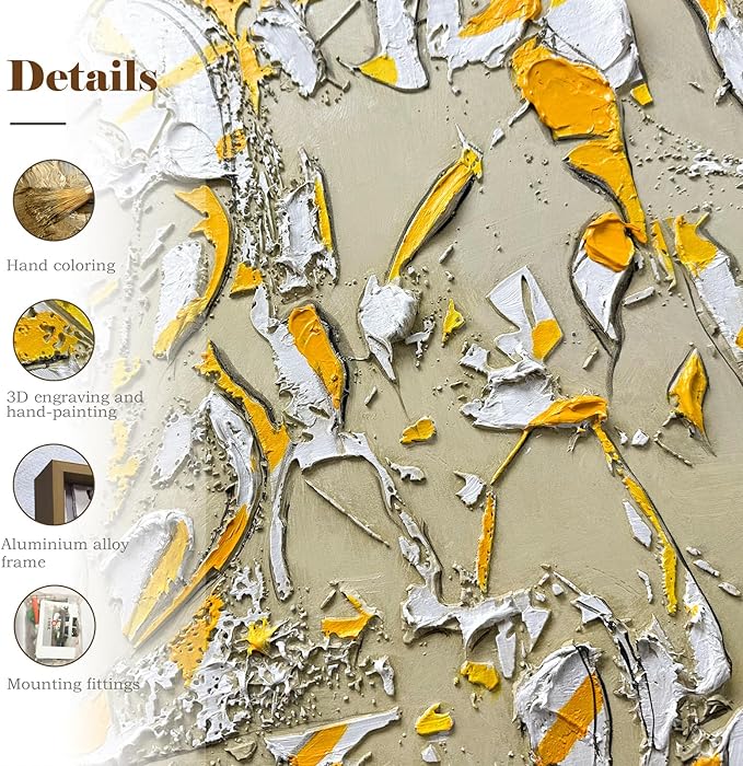 BrightA Large-scale hand-painted wall artworks in natural colors. Large-sized texture-based abstract decorations. Suitable for sofa background walls in living rooms, bedhead walls in bedrooms, corridors, and exhibition hall decorations 43.3"x63"