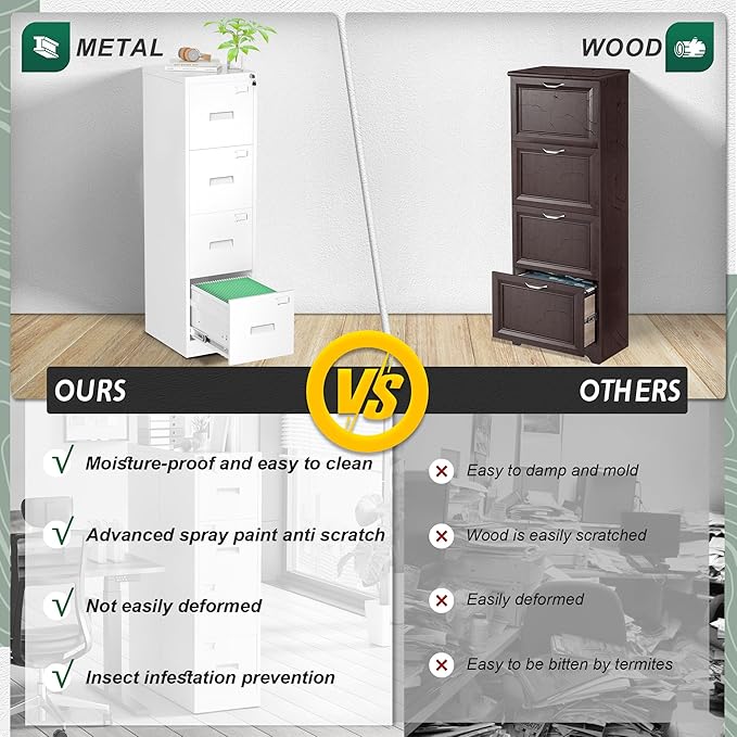 Superday 4 Drawer File Cabinets, 18” D Vertical File Cabinet with Lock, Locking Filing Cabinet for Home Office, White Metal Filing Cabinets for Hanging Letter/Legal Folders, Easy Assemble