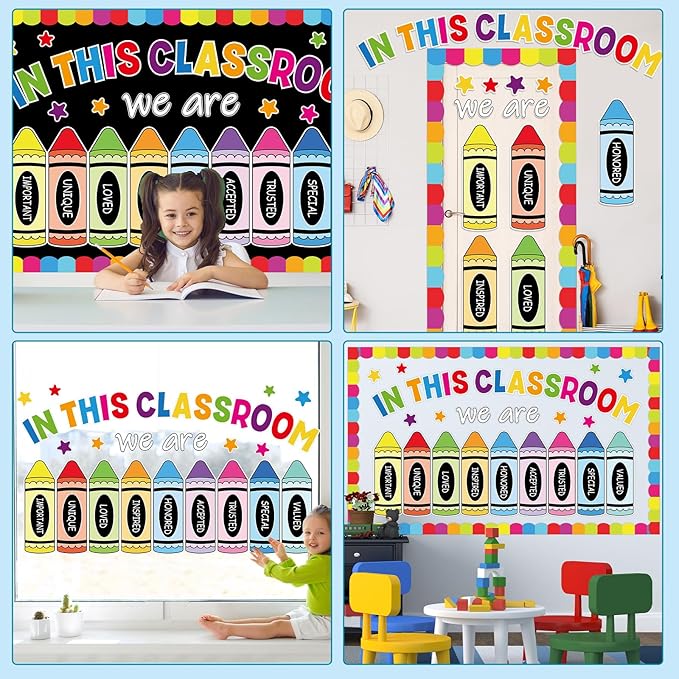 gisgfim Back to School Bulletin Board Decorations Colorful Crayon Paper Cutouts Crayon Motivational Word Bulletin Board Set for School Classroom Teacher Students Chalkboard Door Wall Decor Supplies