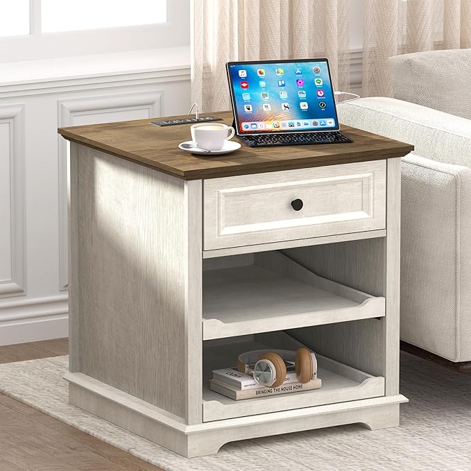 Lateral File Cabinet 3 Drawer File Cabinet with Charging Station, Printer Stand with Open Adjustable Storage Shelves, Lateral Filing Cabinet for Home Office