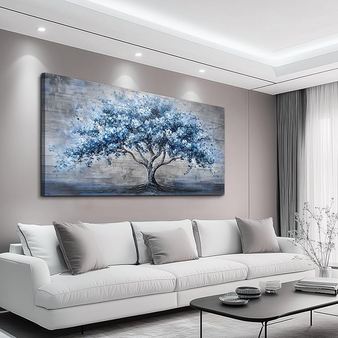KELIYUAN Large Canvas Wall Decor Painting Wall Art For Bedroom Living Room Decoration Abstract Blue Tree Artwork Print Picture Room For office Room Dining Room Home Decor Home Aesthetics 30x60 In