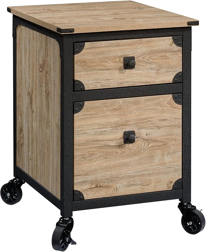 Industrial Mobile File Cabinet with Wheel, 2 Drawers Rolling Filing Cabinet Wood & Metal Printer Stand Office Storage Cabinet for Home Office A4, Letter-Size