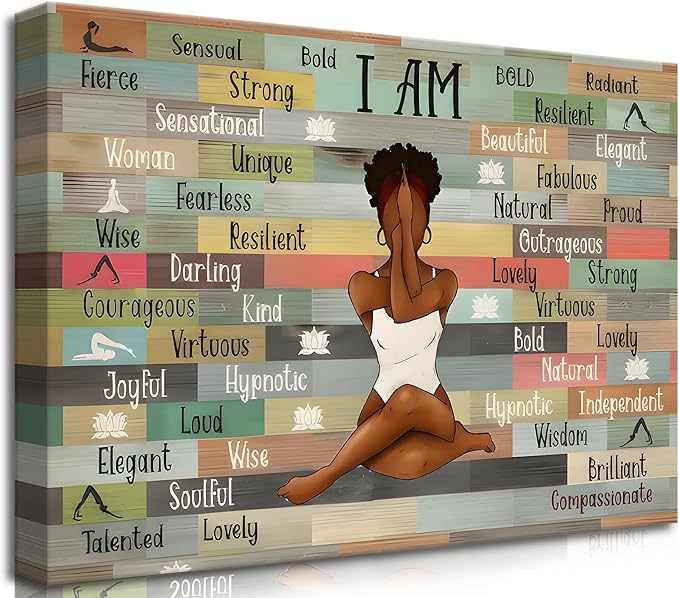 Framed Inspirational Wall Art Motivational Canvas Print for Home and Office Decor Black Women picture Yoga Meditation Poster Positive Affirmation Artwork Modern Colorful Wall Decoration for Living Room, Bedroom, or GYM12x16in