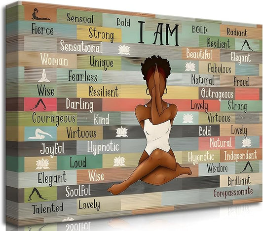 Framed Inspirational Wall Art Motivational Canvas Print for Home and Office Decor Black Women picture Yoga Meditation Poster Positive Affirmation Artwork Modern Colorful Wall Decoration for Living Room, Bedroom, or GYM12x16in