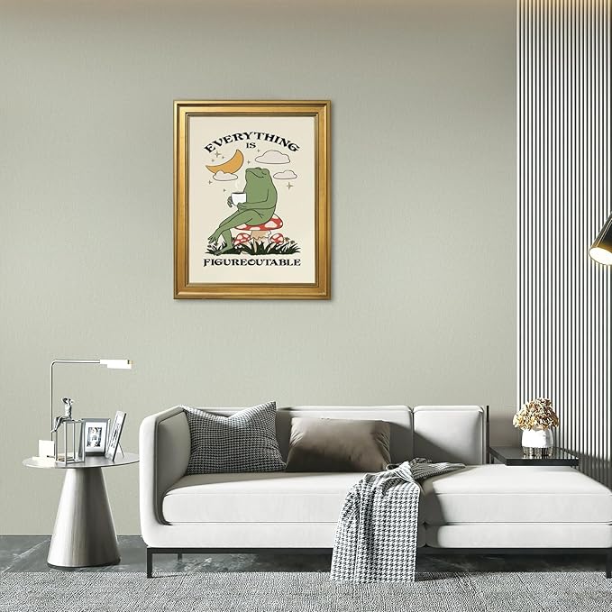 Everything Is Figureoutable Motivational Wall Art Funny Frog Coffee Inspirational Poster Positive Quote Daily Reminder Canvas Print Affirmation Wall Decor for Home Office 24x36inch Vintage Framed