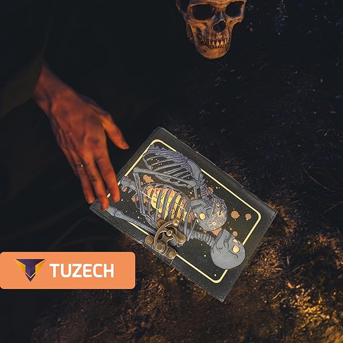 TUZECH Book of Spells Leather Bound Journal Deckle Edge Paper Grimoire Printed Diary Third Eye witchcraft supply and Witch Spell Notebook Antique Vintage Book for Men and Women (The Heartbeat)