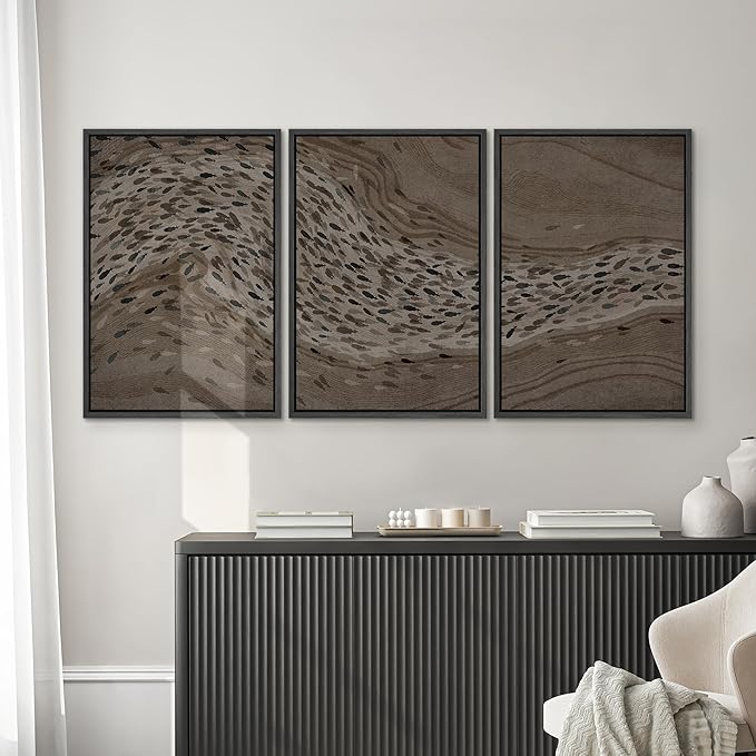 SIGNWIN Framed Canvas Print Wall Art Set Bison Migration African Animal Migration in Brown and Black Illustrations Modern Art Decorative Abstract for Living Room, Bedroom, Office - 24"x36"x3 Black