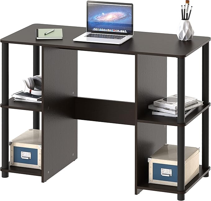 SHW 38-Inch Home Office Wood Desk with Double Sided Shelves, Espresso