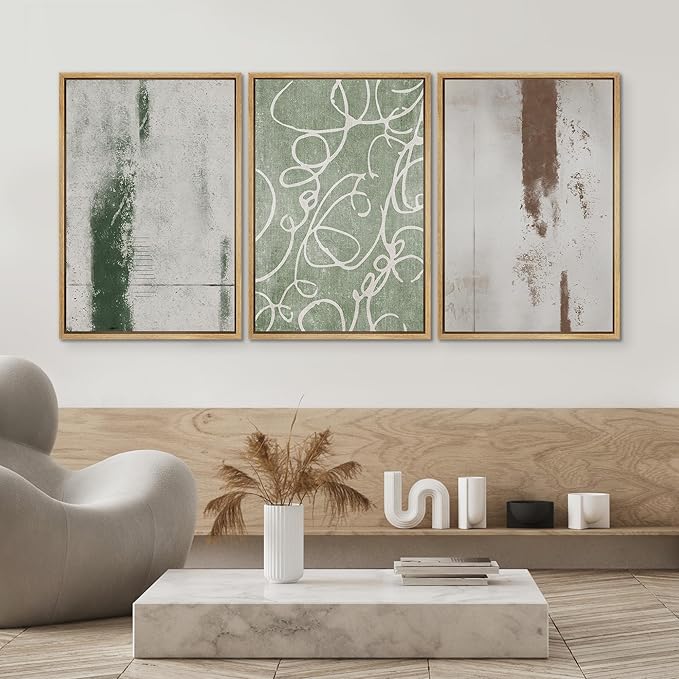SIGNWIN Framed Canvas Print Wall Art Set Industrial Pastel Paint Strokes Abstract Geometric Illustrations Minimalism Modern Art Decorative Boho for Living Room, Bedroom, Office - 16"x24"x3 Natural