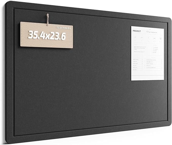Fluxynara Bulletin Board,35.4" x 23.6" Cork Board Alternative with 12 Safe Removable Adhesive Tabs, Foldable Felt Pin Board for Home Office, Classroom, Bedroom,Entryway for Walls— Black