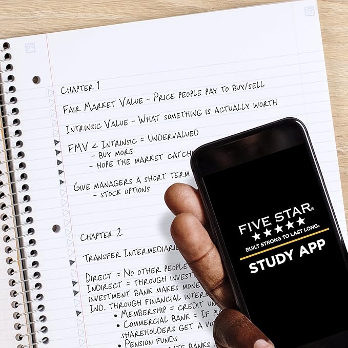 Five Star Spiral Notebook + Study App, 3 Subject, College Ruled Paper, Fights Ink Bleed, Water Resistant Cover, 8-1/2" x 11", 150 Sheets, Green (72067)