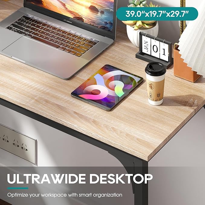 BestOffice Computer Desk,Home Office Desk, Modern Simple Style for Home Office Study Writing (Nature, 39 Inch)