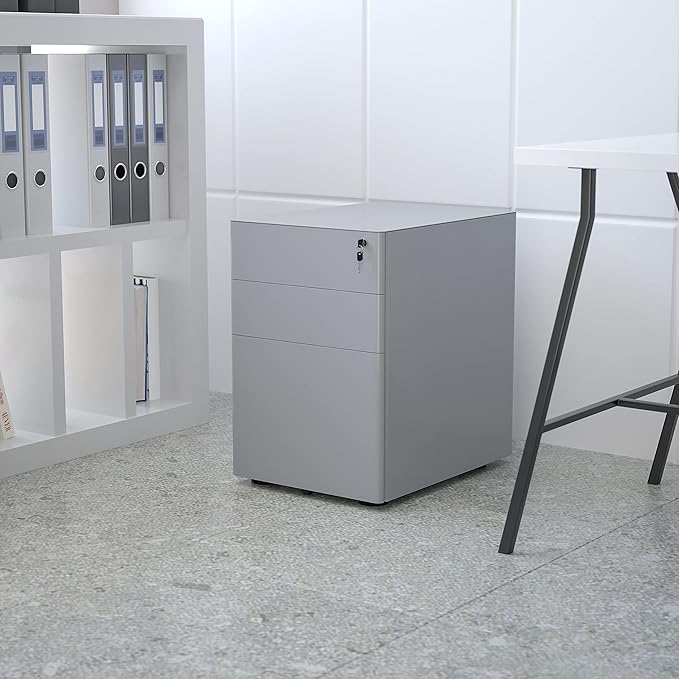 EMMA + OLIVER Modern 3-Drawer Mobile Locking Filing Cabinet Storage Organizer-Gray