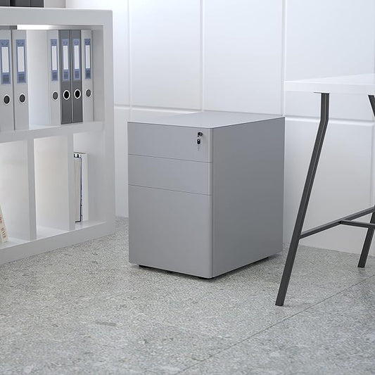 EMMA + OLIVER Modern 3-Drawer Mobile Locking Filing Cabinet Storage Organizer-Gray