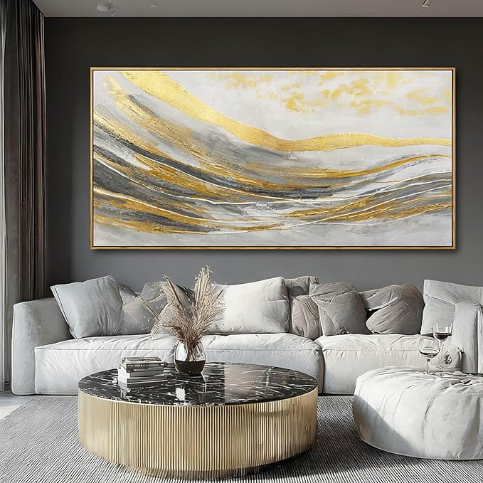 Artexist Gold Home Wall Decor Line Canvas Wall Art Vintage Artwork 29"x58" Large Poster for Living Room Office Kitchen Pictures