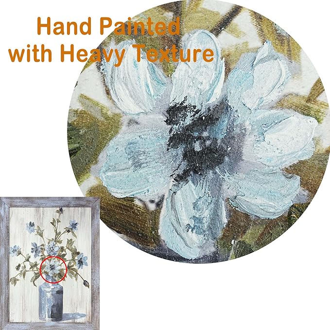 Floral Wall Art Painting - Blue and White Flower Canvas Picture for Bathroom and Bedroom Decor 24"x18"