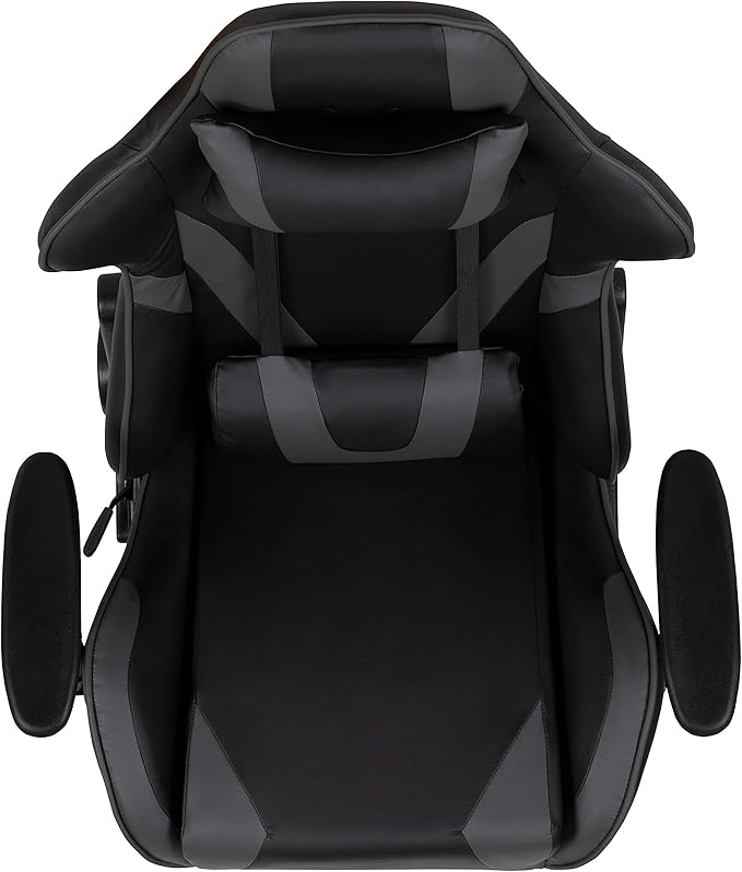 Flash Furniture X20 Gaming Chair Racing Office Ergonomic Computer PC Adjustable Swivel Chair with Fully Reclining Back in Gray LeatherSoft