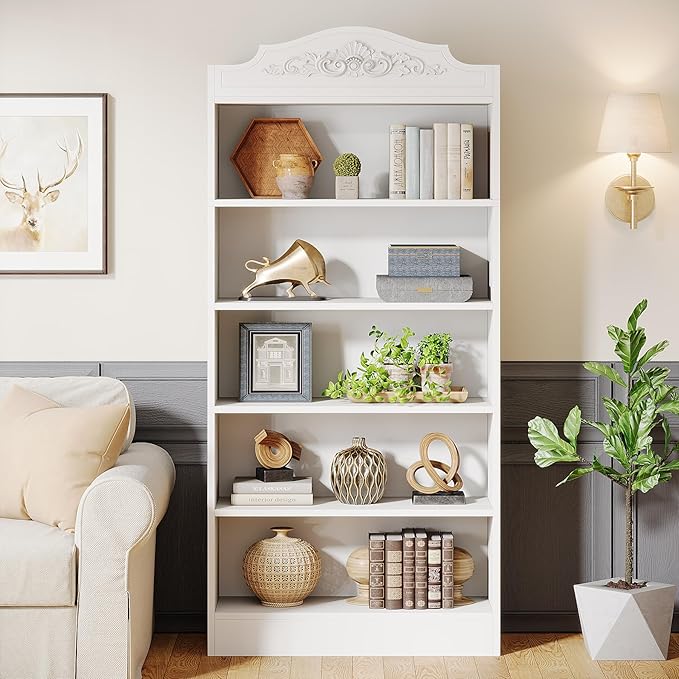 Tribesigns 73 Inch Modern White 5 Tier Bookshelves Bookcases, 5-Shelf Library Bookcase with Shelves, Freestanding Etagere Shelving Unit for Living Room/Home (1)