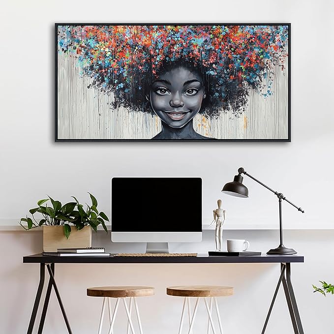 KLAKLA Black Woman Wall Art African American Women Wall Decor Trendy Abstract Black Girl Canvas Poster Prints Pictures for Bedroom Living Room Framed 20x40 Inches