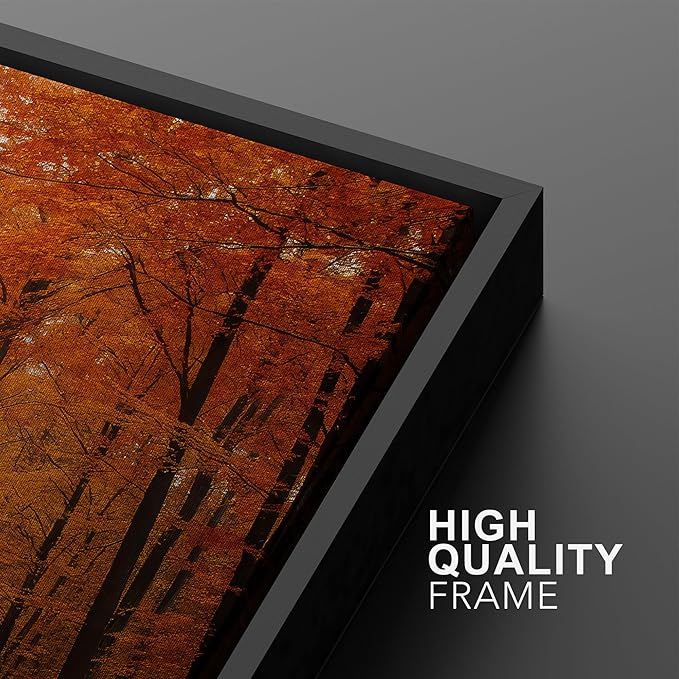 SIGNWIN Framed Canvas Print Wall Art Set Autumn Forest Road Nature Landscape Illustrations Modern Art Minimal Boho Relax/Calm for Living Room, Bedroom, Office - 24"x36"x2 Black