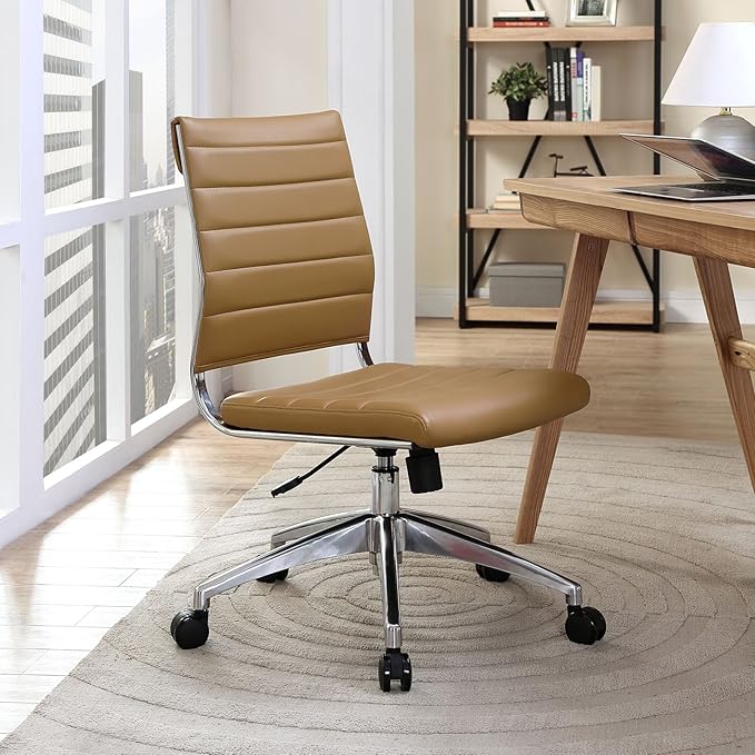 Modway Jive Ribbed Armless Mid Back Swivel Conference Chair In Tan