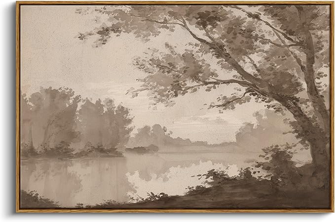 InSimSea Framed Canvas Prints Vintage Decor, Rustic Lake House Tree Landscape Paintings Wall Art, Large Scenery Countryside Farmhouse Hanging Wall Decor for Living Room Bedroom, 24x36inch