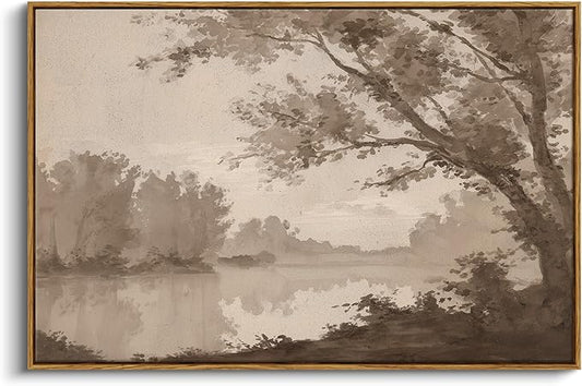 InSimSea Framed Canvas Prints Vintage Decor, Rustic Lake House Tree Landscape Paintings Wall Art, Large Scenery Countryside Farmhouse Hanging Wall Decor for Living Room Bedroom, 24x36inch