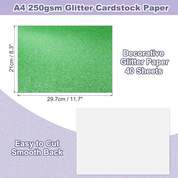PATIKIL 40Sheets Grass Green Glitter Cardstock, 8.3x11.7 in A4 Glitter Paper Card Stock Shiny Scrapbook 250gsm Sparkly Paper Large Shimmer for Crafts Scrapbook DIY Art Wedding Party