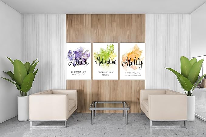 SHMAO 3 Piece Office Canvas Wall Art, Motivational Quotes Abstract Watercolor Canvas Print Pictures Wall Decor for Office, Men Women Inspirational Framed Artwork Home Office Decor 20''x30'' x 3 Pcs