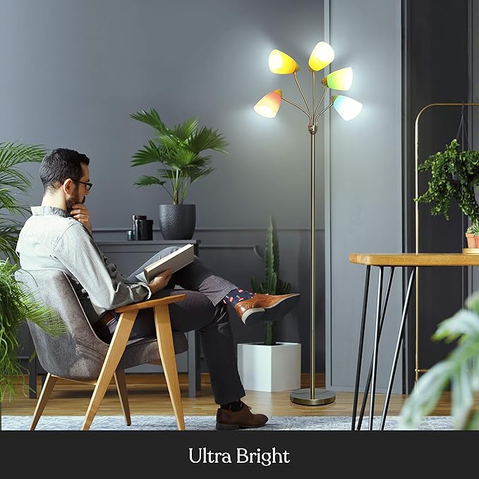 Brightech Medusa LED Floor Lamp – Multi-Head Dimmable Floor Lamp for Living Rooms & Offices – Tall Lamp with Interchangeable Shades, Adjustable Standing Lamp for Bedroom Reading – Brass/Gold