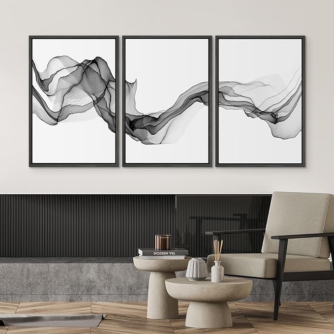 SIGNWIN Framed Canvas Print Wall Art Flowing Gray Smoke Abstract Shapes Digital Art Modern Art Minimalist Relax/Calm Cool for Living Room, Bedroom, Office - 16"x24"x3 Black