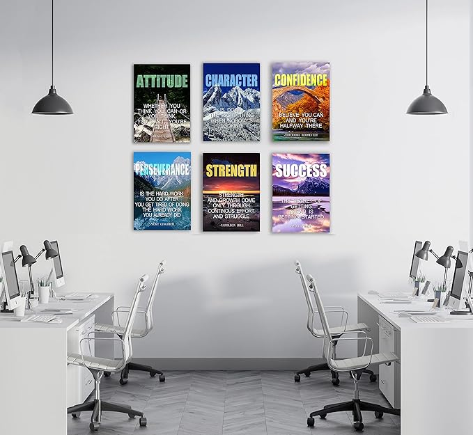 Inspirational Quotes Motto Wall Art，Motivational Office Wall Art Decoration Painting, Suitable for Library, School, Gym,Office， Living Room,Home Deco,Tabletop/Hanging,| 6-pack(38 x58 cm) Framed 3