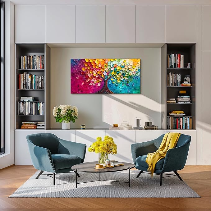 SERIMINO Tree of Life Large Wall Art, Abstract Colorful Tree Canvas Painting, Nature Plant Artwork for Walls, Red Teal Aesthetic Wall Decor Living Room Bedroom, Modern Office Decor Art Prints 20"X40"
