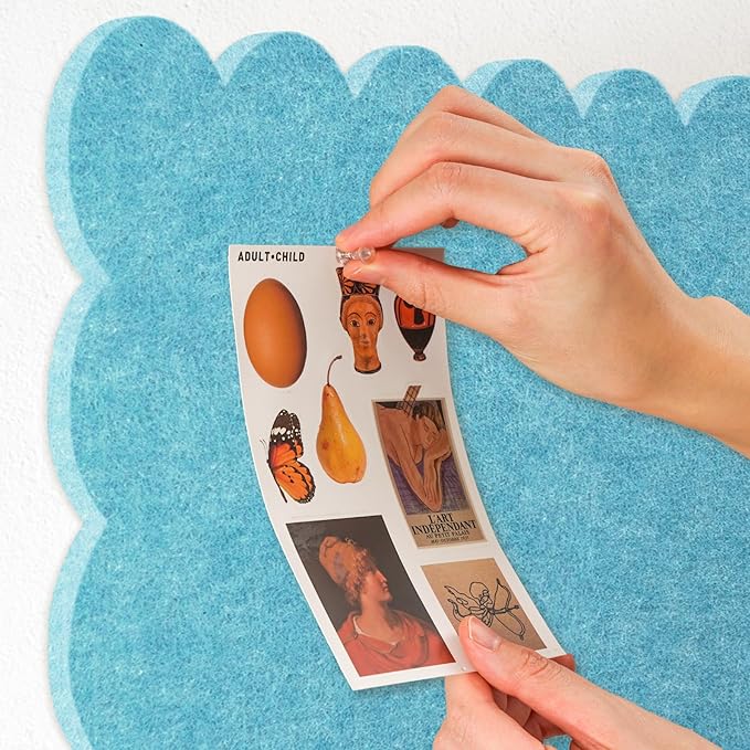 Scalloped Bulletin Board, 24 x 18 Inches Felt Pin Board - Decorative Cork Alternative for Wall, Foldable Picture Self-Adhesive Vision Prayer Board with 20 Pushpins - Turquoise Blue
