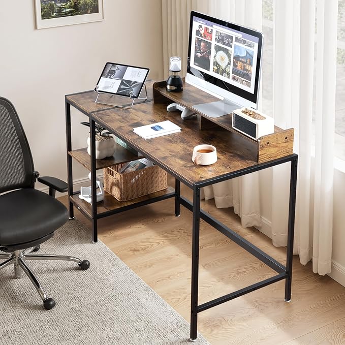 Computer Desk 47-inch with Storage Shelf - Vintage Ideal Gaming Desk for Bedrooms, Small Spaces, and Home Offices Modern Writing Desk for PCs.