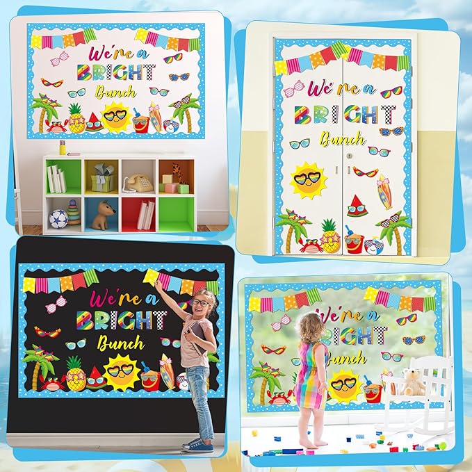 gisgfim Sun Sunglasses Bulletin Board Decorations Summer Hawaiian Paper Cutouts Tropical We’re A Bright Bunch Classroom Bulletin for Back to School Teacher Student Door Wall Chalkboard Decor Supplies