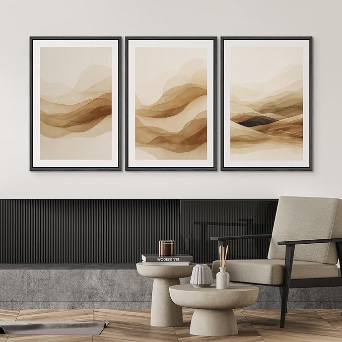 SIGNWIN Framed Canvas Print Wall Art Set Brown Abstract Mountain Neutral Minimalist Landscape Illustrations Modern Art Decorative Nordic Abstract for Living Room, Bedroom, Office - 16"x24"x3 Black
