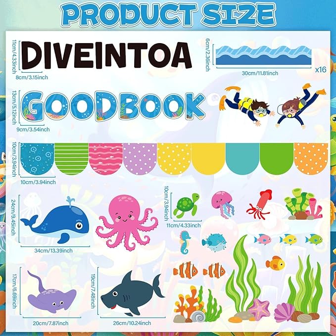 Summer Sea Animal Bulletin Board Decorations Dive into a Good Book Reading Summer Ocean Theme Classroom Back to School Bulletin Board Border Set Ocean Under the Sea Paper Cutouts for School Home Decor