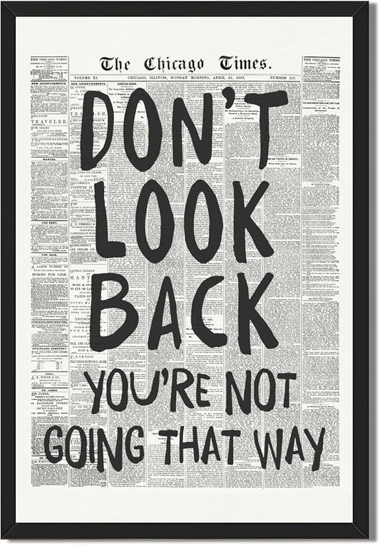 Framed Retro Newspaper Wall Art Trendy Black and White Poster Dont Look Back Inspirational Quote Posters Positive Motivational Affirmation Canvas Print Preppy Aesthetic Office Bedroom Decor 24x36inch